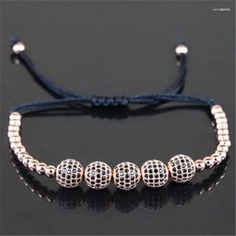 Charm Bracelets Men Macrame Bracelet 4mm Copper Beads & 8mm Micro Pave CZ Balls Braiding Pulseras