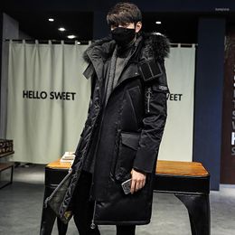 Men's Down 2023 Winter Jacket Middle Long Coat Thickened Korean Version Of Couple's Warm Hooded Big Hairband