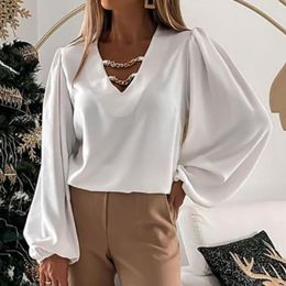 Women's Blouses Chic Women Hollow Out Chain V Neck Long Sleeve Solid Colour Blouse Top Shirts For Fashion Female