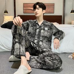 Men's Sleepwear Men Striped Cotton Polyester Pyjama Set For Man Long Sleeve Pants Pyjama Male Home Loungewear Clothes