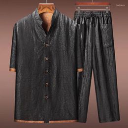 Ethnic Clothing Langjieao Double-Sided Double-Wear Silk Shirt Men's Short-Sleeved Mulberry Suit Chinese S