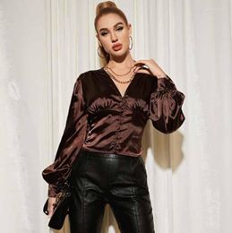Women's Blouses Cultiseed European Women Sexy V Neck Single Breasted Lantern Sleeve Solid Slim Waist Shirts Lady Elegant Office Party