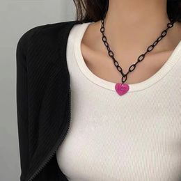 Pendant Necklaces Sweet Letter Love Heart Black Hollow Curb Chain Alloy Necklace For Women Female Hip Jewellery