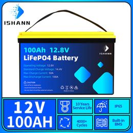 Built-in BMS Lifepo4 Battery Pack 12V 100AH Deep Cycle Portable 12.8V Rechargeable Battery For RV EV Vans Boats Golf Cart Cells