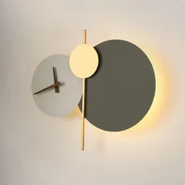 Wall Clocks Nordic Designer Led Light Round Clock Creative Lamp For Living Room Hallway Art Sconce Indoor Decor Fixtures