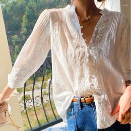 Women's Blouses French Style Cotton Elegant Loose Blouse Shirt White Lace Patchwork Spring Women Long Sleeve Hollow Out Sexy Ladies Top