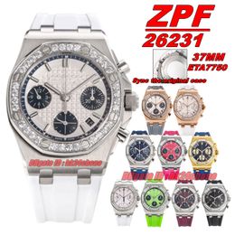 ZPF Factory Watches 37MM 26231 Stainless Steel ETA7750 Autoamtic Chronograph Womens Watch Diamond Bezel White Dial Rubber Strap Ladies Wristwatches