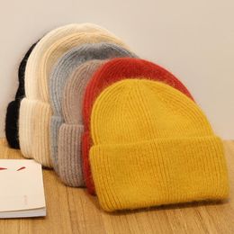 Beanies Beanie/Skull Caps Est Fabbit Fur Soft Warm Fluffy Winter Hat For Women Angora Knitted Skullies Female Bonnet Woman Knit CapBeanie/Sk