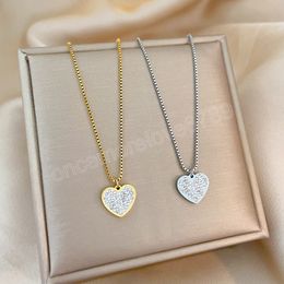 Classic CZ Heart Pendant Gold Colour Stainless Steel Necklace Lovely Girls' Jewellery Accessories Women's Fashion Necklace