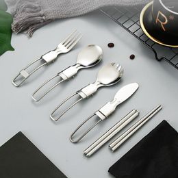 Dinnerware Sets 1pcs Camping Fork Spoon Knife Bag Stainless Steel Portable Picnic Folding Cutlery Creative Tableware