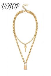 Pendant Necklaces UOTOP Gold Silver Colour Choker Necklace Collier Women Layered Chunky Chain Key Lock Collares De Moda 20211851767