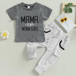 Clothing Sets 2023-02-23 Lioraitiin 0-4Years Toddler Kids Boys 2Pcs Clothes Set Letter Print Short Sleeve Crew Neck T-Shirts Tops Long Pants