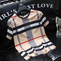 2023Summer new Men's T-Shirts ice silk short-sleeved plaid printing letter printing designer youth trend large size S-XXXL