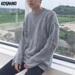 Women's Sweaters Gothic Grunge Solid Knitted Sweater Men And Women Long Pullovers Loose Hole Punk Jumpers Mujer Jersey Streetwear