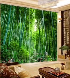 Natural Beautiful 3D Curtain Green Curtain Bamboo Forest Flower Curtains Blackout Shade Window Curtains