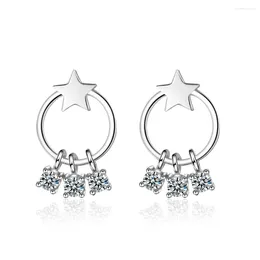 Stud Earrings Fashion Simple 925 Sterling Silver Circle Star Zircon Tassel Earring Brincos Oorbellen Wholesale Jewelry Birthday Gift