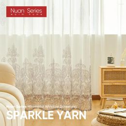 Curtain 1PC Tulle Printing Yarn Vintage Grey Sheer Curtains Transparent For Bedroom Living Room Home Decor Nuan Series
