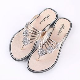 Sandals Women Fashion Peep Toe Silver High Quality Anti Skid Beach Lady Casual Golden Crystal Summer Home G6049 230404