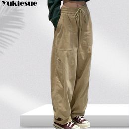 Women's Pants Capris Vintage Cargo Pants Women Khaki Wide Leg Pants womens Harajuku Baggy Sweatpants Hip Hop Trousers Drawstring Streetwear Pantalon 230404