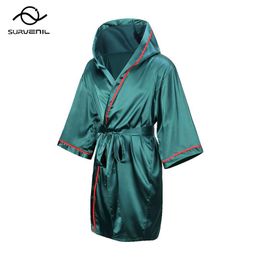 Boxing Robes Boxing Robe with Hood Silk Satin Full Length Martial Arts Kickboxing Match Training Gown Cloak Women Men Muay Thai MMA Uniform 230404