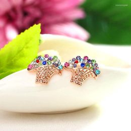 Stud Earrings ER-00502 Crystal Accessories For Women Gold And Silver Plated Korean Flower Basket Earring Drop & Wholesale Wedding Gift