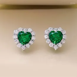 Stud Earrings 2023 S925 Silver Fresh Love Emerald 8 Heart-shaped 5A Zircon Jewellery Ladies