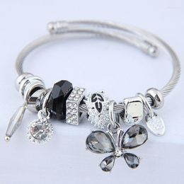 Charm Bracelets Stainless Steel Colourful Crystals Butterfly Mixed Beads Bracelet Adjustable Letter Tag Women