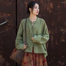 Women's Blouses Johnature Women Chinese Style Shirts Solid Colour Long Sleeve Button Loose 2023 Autumn Vintage Cotton Linen Tops