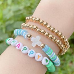 Strand Ethnic Bohemian Multicolor Bracelet Set For Women Fashion Beads Soft Pottery Colorful Beach Letters Happy Cross