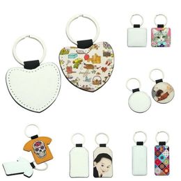 NEW Double-sided Sublimation Blanks Keychain Party Favour PU Leather Key Chain for Christmas DIY Heat Transfer Keyring FY3448