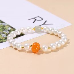 White Shell Pearl Pumpkin Bead Strand Bracelets Women Vintage Design Elegant Elastic Wristband Party Gift For Female