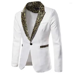 Men's Suits White Slim Fit Blazer Men 2023 Brand Floral Jacquard One Button Suit Jacket Party Wedding Groom Tuxedo Blazers Hombre