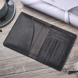 Card Holders Retro Genuine Leather Cowhide Travel Passport ID Cover Holder Case Protector Organiser Wallet Black Colour Pocket