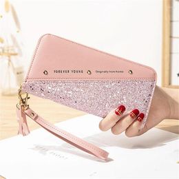 Wallets Women's Sequins Patchwork Glitter Letter Female Pu Leather Long Coin Purses Ladies Card Holder Clutch Bag