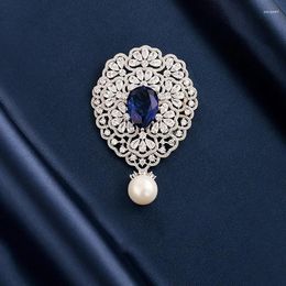 Brooches Delicate Violet Flower Brooch Full Crystal Blue Water Drop Zircon Women's Clothing Pins Girls Gifts