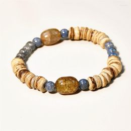 Strand Natural Coconut Shell With Crystal Stone Beads Bracelet Women Men Handmade Tibetan Buddhist Jewelry Dropshiping