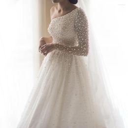 Wedding Dress VLLUSISA Heavy Beaded One Shoulder Long Sleeve Dresses Dubai Pearl Gowns