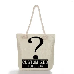 Evening Bags Personal Customize Women Tote Linen Polyester Bag With Print Custom Your Picture Drawing Shopping DIY Hand Shoulder
