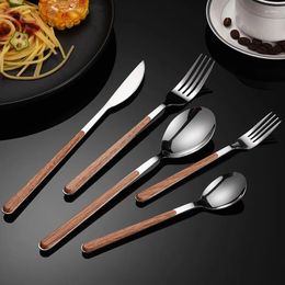 Knives Wholesale Imitation Wood Abs Stainless Steel Steak Round Tail Knife And Fork Spoon El Western Tableware Dessert Mixing