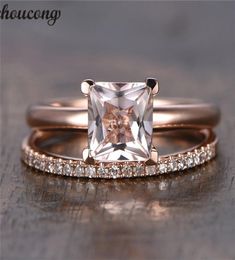 choucong Princess cut Ring set Rose Gold Filled 1ct Diamond CZ Anniversary Wedding Band Rings For Women Finger Jewellery Gift6891266