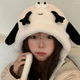 Berets Gothic Plush Woolen Ear Little Devil Hat Women Girls Winter Handmade Female Cap Warmer