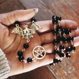 Chains Bat Pentagram Black Rosary Necklace Gothic Halloween Jewellery For Women