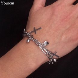 Charm Bracelets Stainless Steel Heart Cupid Bracelet For Women Hiphop Punk Bell Cross Jewelry Girls Gifts