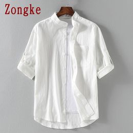 Men's Casual Shirts Zongke Spring Chinese Style Short Sleeve Shirt Men Slim Fit Linen Solid Casual Shirts Men Half Sleeve Clothing M-5XL 230404