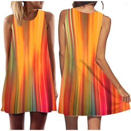 Casual Dresses 2023 Summer Tie-dyed 3D Print Vest Dress Women's O-neck Loose Sleeveless A-line Mini Skirt Party Beach Sun