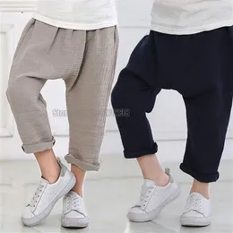 Trousers Kids Summer Solid Linen Pleated Ankle Length Children Baby Boys Girls Harem Anti Mosquito Pants