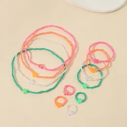 Necklace Earrings Set 12Pcs Colorful Glass Rice Bead Bohemian Beach Resort Style Handmade Beaded Star Bracelet Ring For Girls Jewelrty