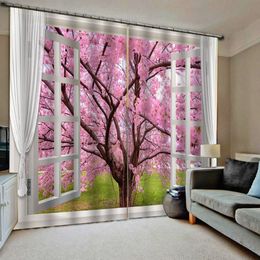 pink tree curtains window curtain Customised size Luxury Blackout 3D Window Curtains For Living Room blackout curtains