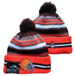 Men Knitted Cuffed Pom Cleveland Beanies CHI Bobble Hats Sport Knit Hat Striped Sideline Wool Warm BasEball Beanies Cap For Women a10