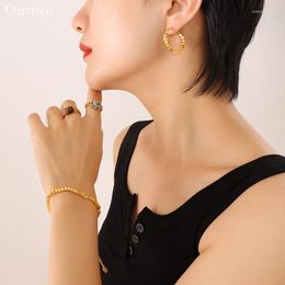 Hoop Earrings For Women Korean Fashion K Gold Earring Bracelets No Fading Titanium Steel Gold-Plated Jewellery Sets